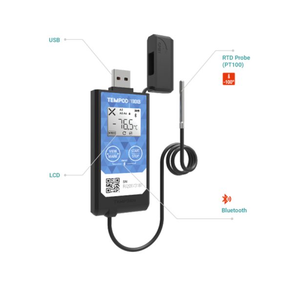 TEMPOD 100XB External RTD Probe Bluetooth USB PDF Temperature Data Logger - Image 3