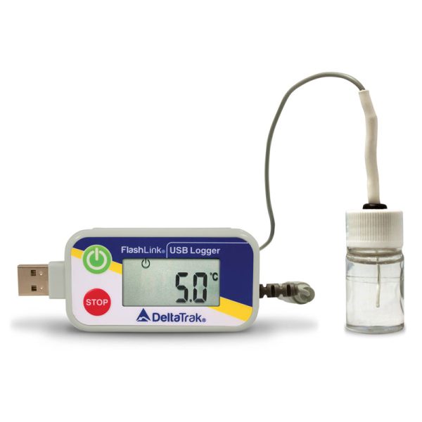 DeltaTrak-Certified vaccine Data logger connected to glycol bottle-20932